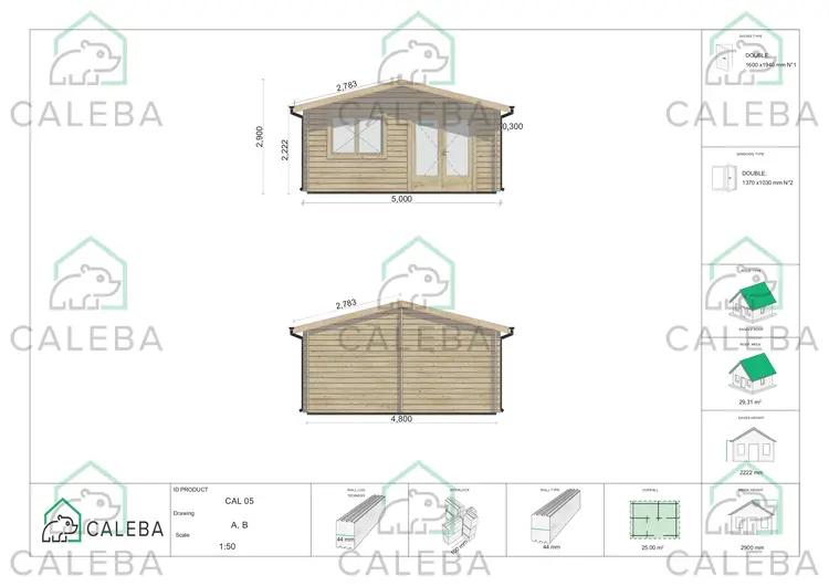 Casetta da giardino LELLA 25 m², lato A e B