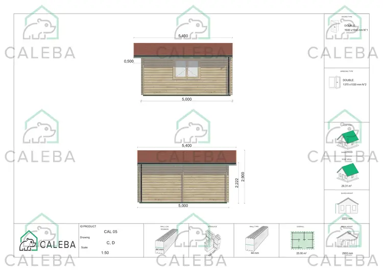 Casetta da giardino LELLA 25 m², lato C e D