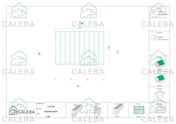Casetta in legno NELLA con tettoia integrata 35 m², piano fondazione
