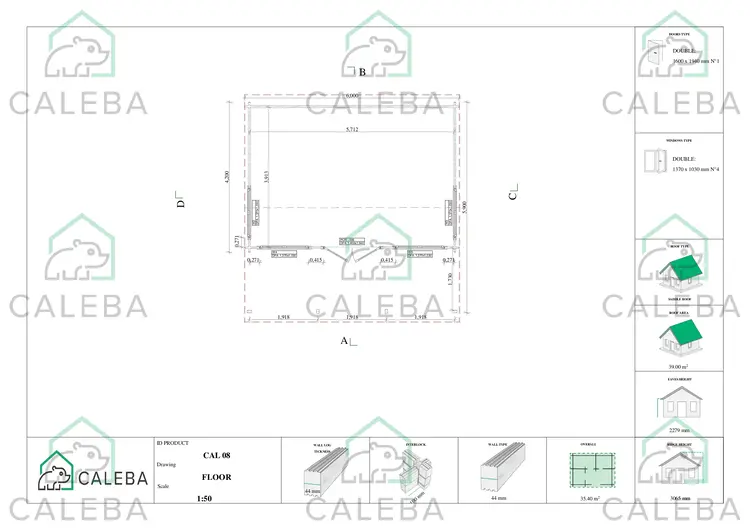 Casetta in legno NELLA con tettoia integrata 35 m², planimetria