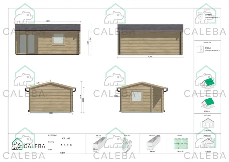 Casetta da giardino SONIA 24 m², lato A/B/C/D