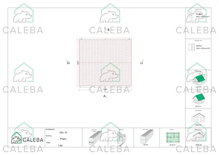 Casetta da giardino SONIA 20 m², pianta copertura