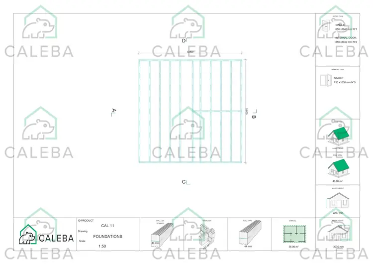 Casa di legno IRMA 36 m², piano fondazione