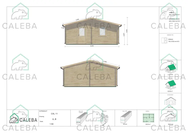 Casa di legno IRMA 36 m², lato A/B