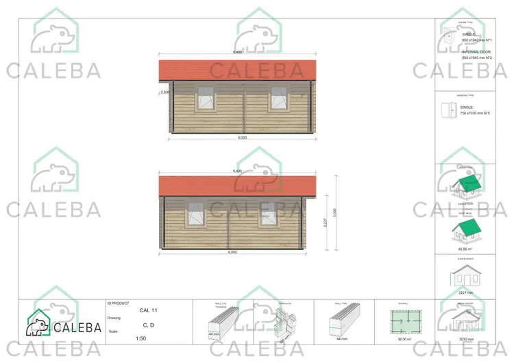 Casa di legno IRMA 36 m², lato C/D
