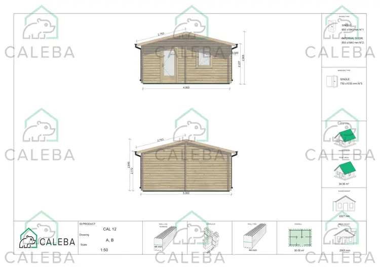 Casa in legno da giardino IRMA 30 m², lato A/B
