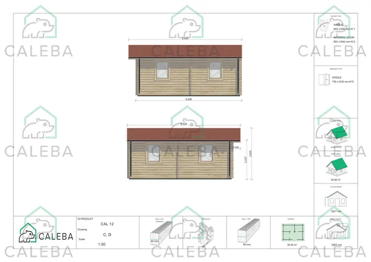 Casa in legno da giardino IRMA 30 m², lato C/D