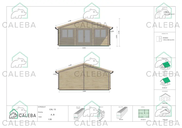 Casa in legno PERLA 36 m², lato A/B
