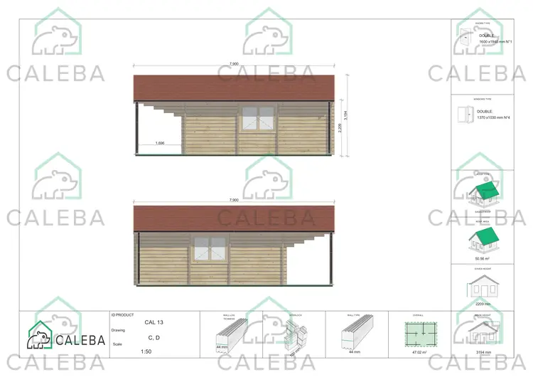Casa in legno PERLA 36 m², lato C/D