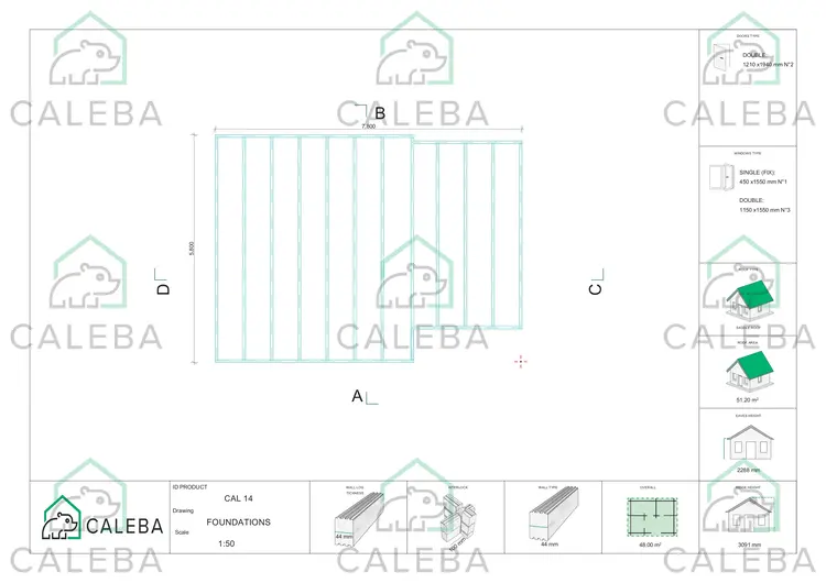Casa di legno ADELE 48 m², piano fondazione