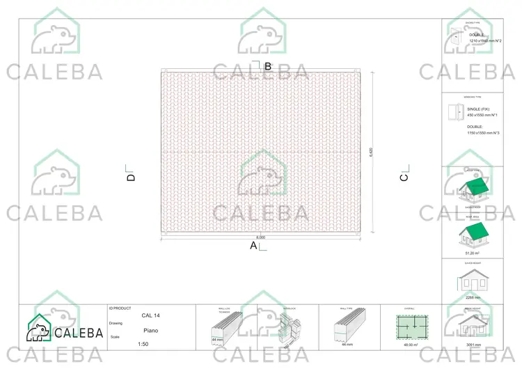 Casa di legno ADELE 48 m², pianta copertura