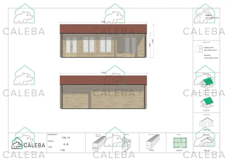 Casa di legno ADELE 48 m², lato A/B