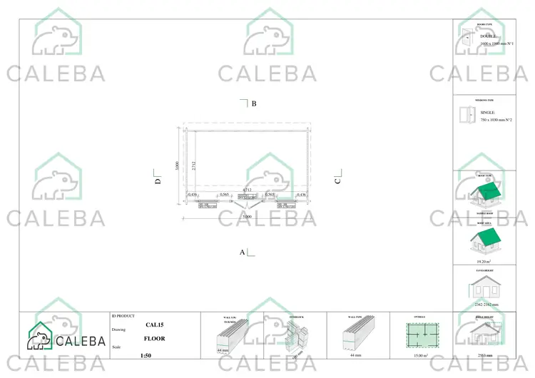 Casa in legno da giardino AZZURRA 15 m², planimetria