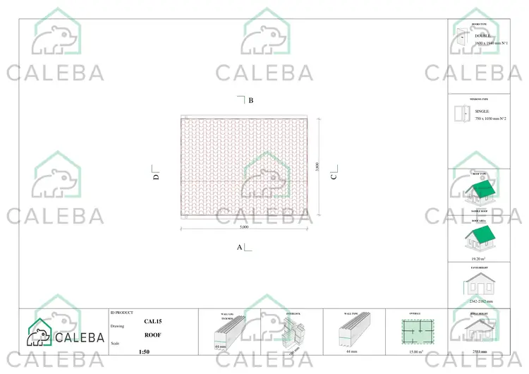 Casa in legno da giardino AZZURRA 15 m², pianta copetura