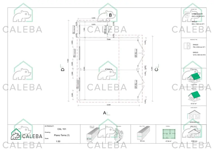 Garage di legno DOPPIO con ripostiglio in legno 43.26 m², planimetria