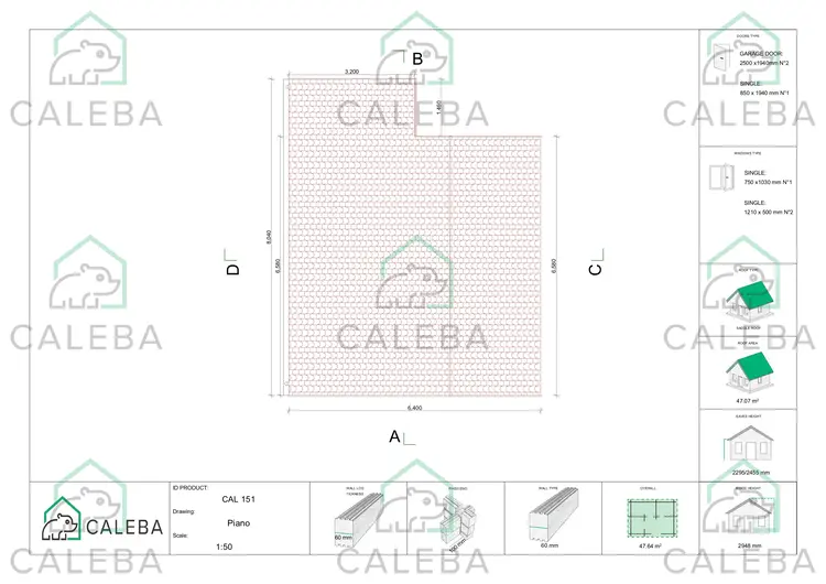 Garage di legno DOPPIO con ripostiglio in legno 43.26 m², pianta copertura