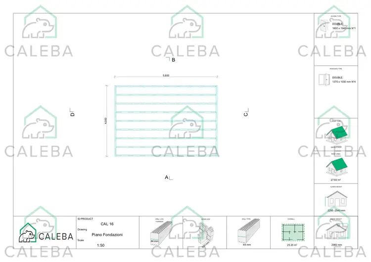 Casetta da giardino CAMILLA 25.2 m², piano fondazione