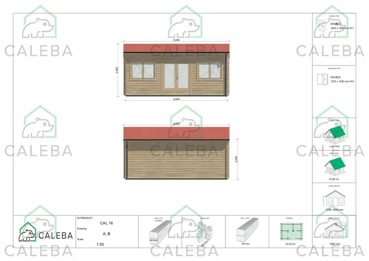 Casetta da giardino CAMILLA 25.2 m², lato A/B