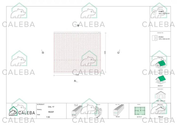 Casetta in legno CAMILLA 23 m², pianta copertura