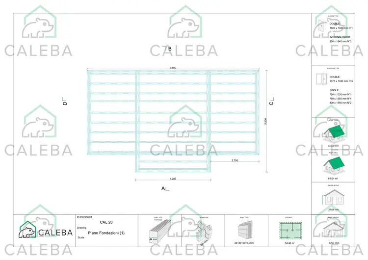 Casa coibentata in legno NOEMI 60 m², piano fondazione