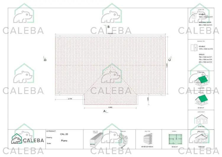 Casa coibentata in legno NOEMI 60 m², pianta copertura