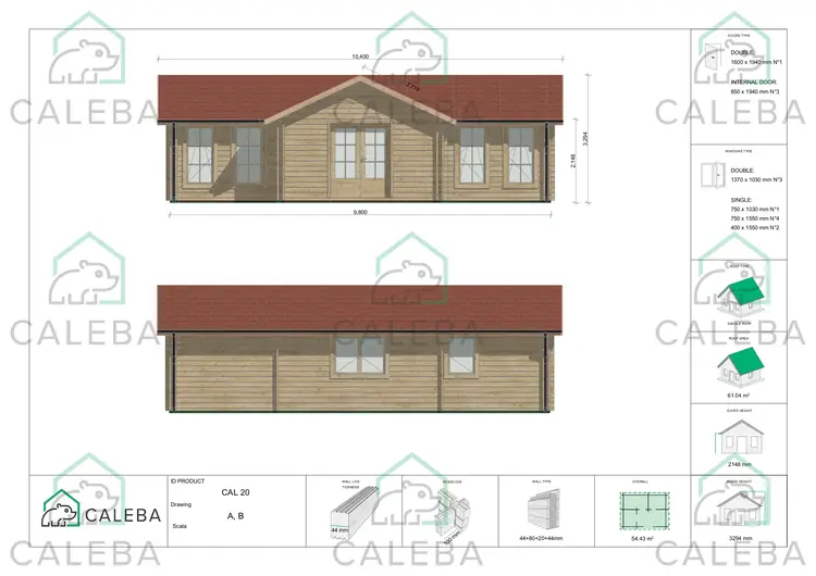 Casa coibentata in legno NOEMI 60 m², lato A/B
