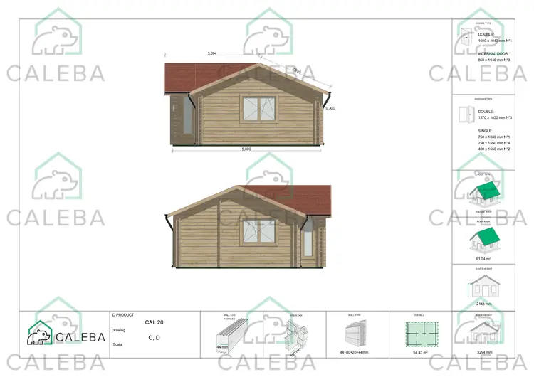 Casa coibentata in legno NOEMI 60 m², lato C/D