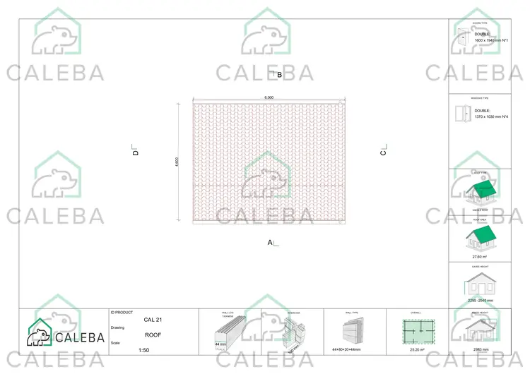 Case coibentata CAMILLA 25 m², pianta copertura