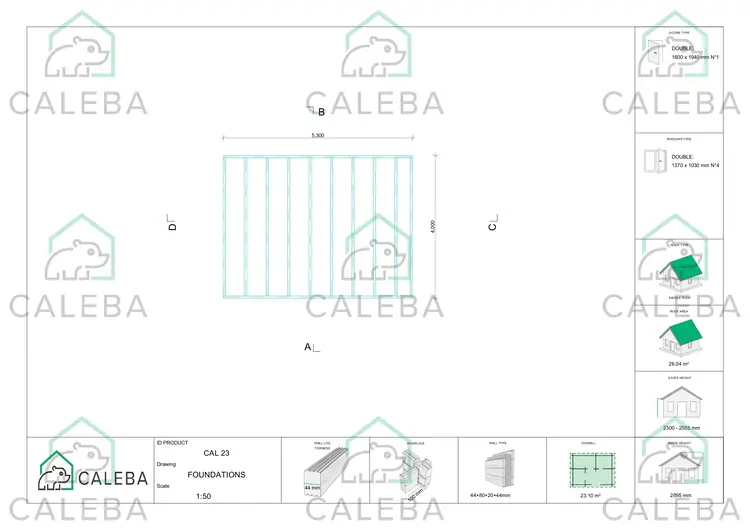 Casa coibentata di legno CAMILLA 23.1 m², piano fondazione