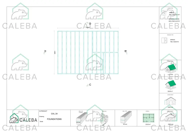 Casa di legno coibentata DALIA 35 m², piano fondazione