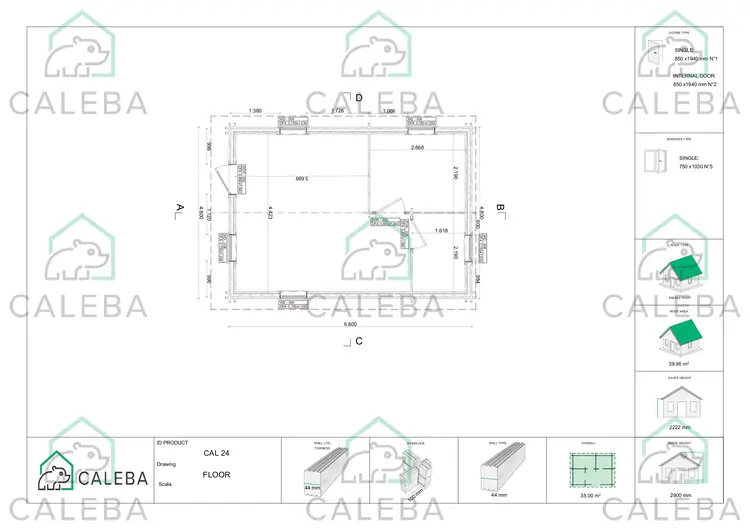 Casa di legno coibentata DALIA 35 m², planimetria