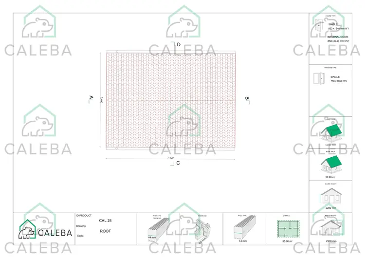 Casa di legno coibentata DALIA 35 m², pianta copertura