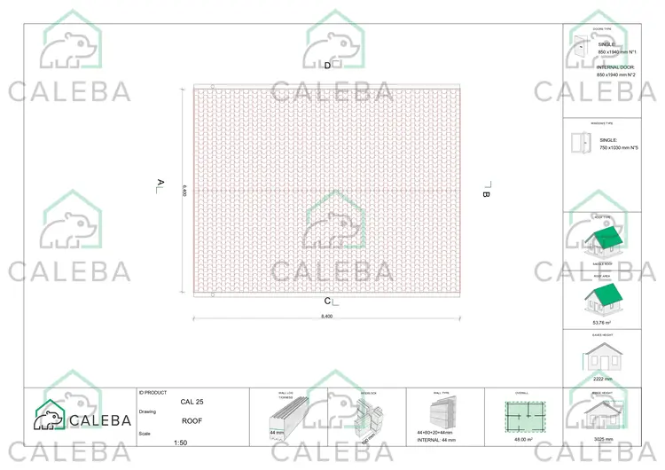 Casa coibentata DALIA 48 m², pianta copertura