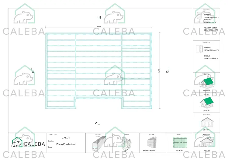 Casa coibentata in legno GIADA 72 m², piano fondazione