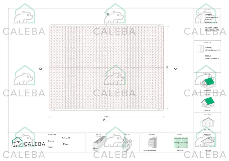 Casa coibentata in legno GIADA 72 m², pianta copertura