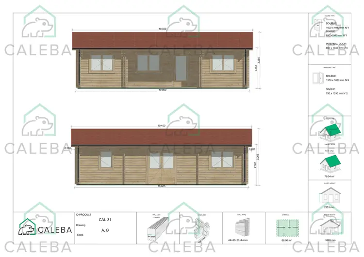 Casa coibentata in legno GIADA 72 m², lato A/B
