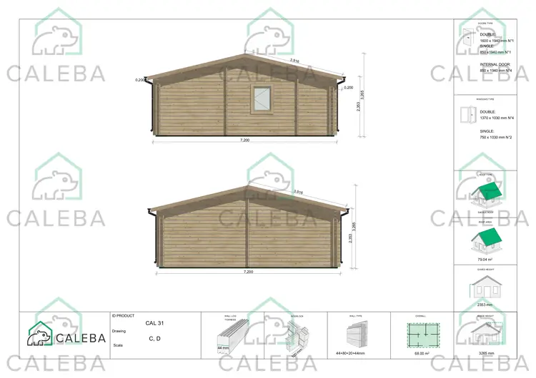 Casa coibentata in legno GIADA 72 m², lato C/D