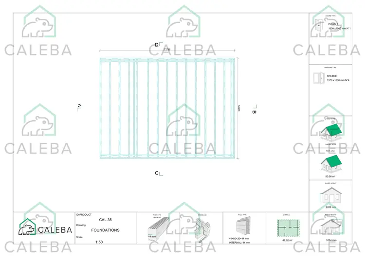Casa coibentata di legno PERLA 36 m², piano fondazione