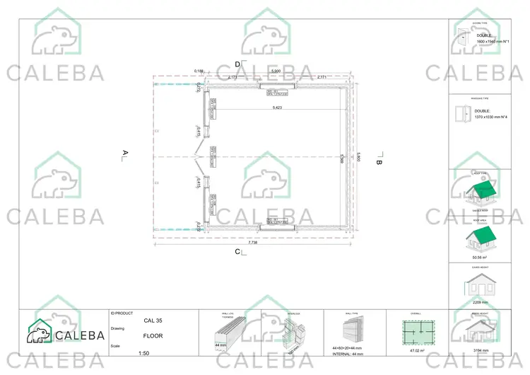 Casa coibentata di legno PERLA 36 m², planimetria