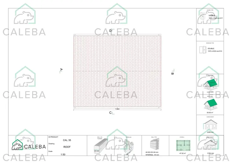 Casa coibentata di legno PERLA 36 m², pianta copertura