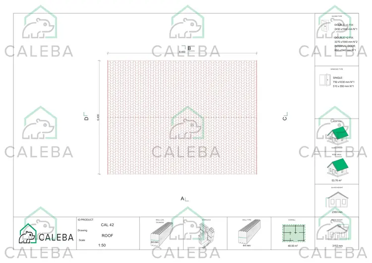 Casa di legno AUGUSTA 48 m², pianta copertura