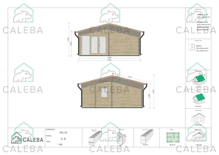 Casa di legno AUGUSTA 48 m², lato C/D
