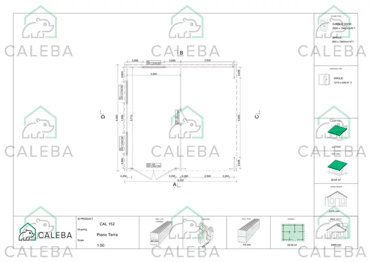 Garage di legno con tettoia mono falda 38 m², planimetria