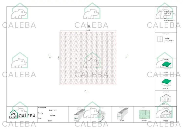 Garage di legno con tettoia mono falda 38 m², pianta copertura