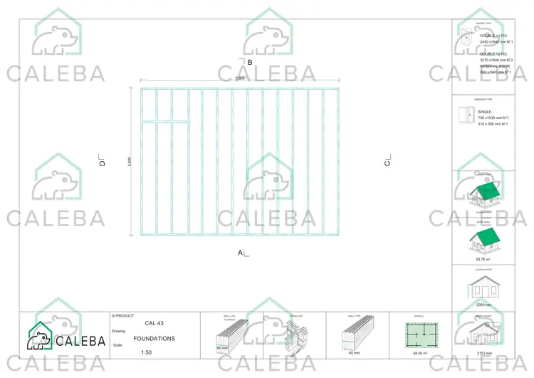 Casa di legno AUGUSTA 48 m² 60mm, piano fondazione