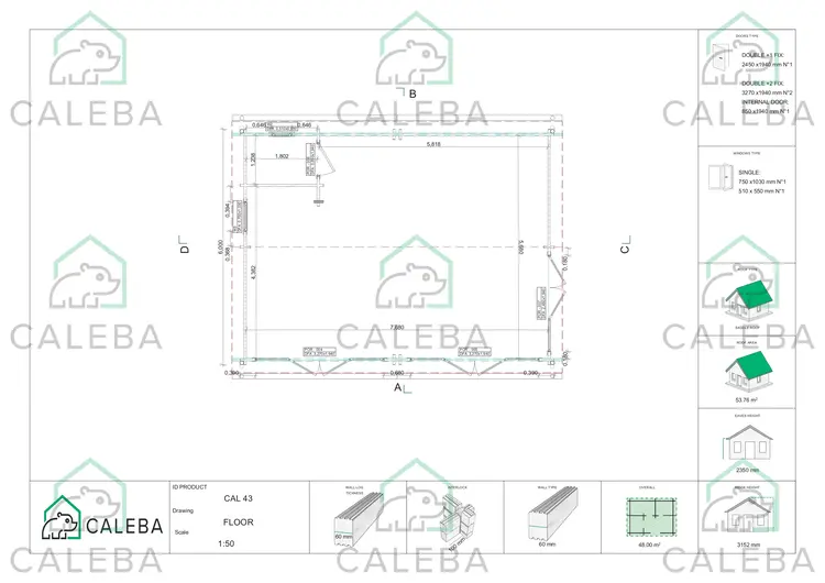 Casa di legno AUGUSTA 48 m² 60mm, planimetria