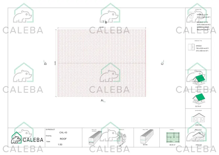 Casa di legno AUGUSTA 48 m² 60mm, pianta copertura