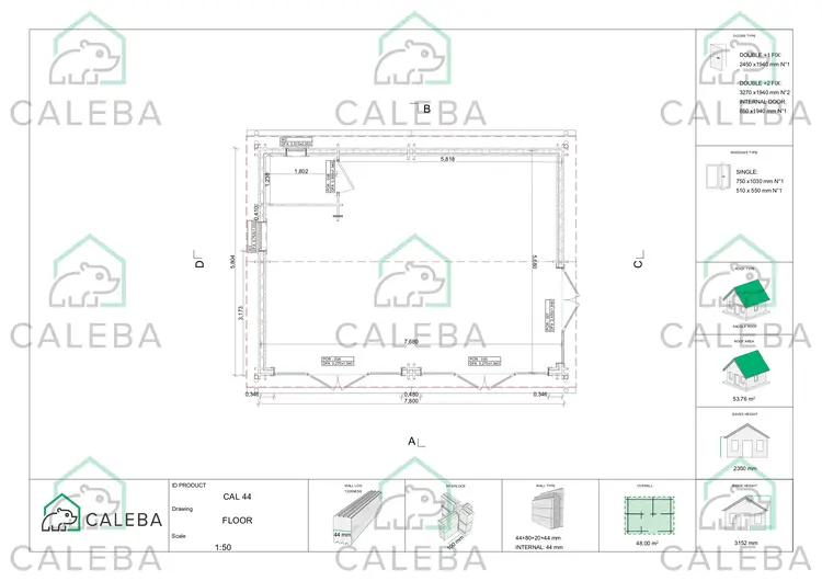 Casa in legno coibentata AUGUSTA 48 m², planimetria