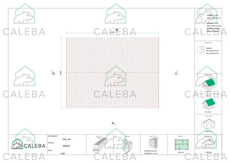 Casa in legno coibentata AUGUSTA 48 m², pianta copertura