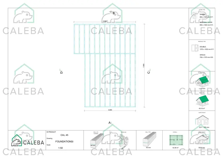 Casa di legno LARA 48 m², piano fondazione